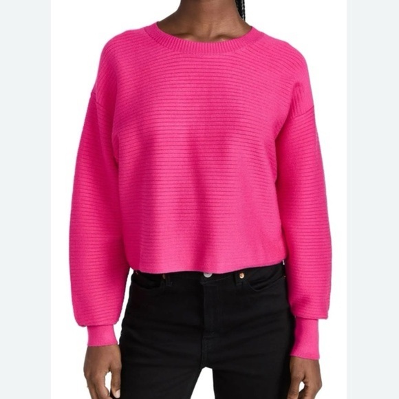 Good American Vibrant Barbie Pink Crew Neck Ribbed Knit Sweater Size Small S - Picture 1 of 11